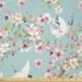 East Urban Home Flowers Fabric By The Yard, Watercolor Art Style Flying Crane Birds Pink Sakura Cherry Blossoms Exotic, Square | 36 W in | Wayfair