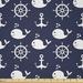 East Urban Home Ambesonne Navy Blue Fabric By The Yard, Maritime Pattern w/ Whales Helms Anchors Nautical Elements Deep Sea Life | 90 W in | Wayfair