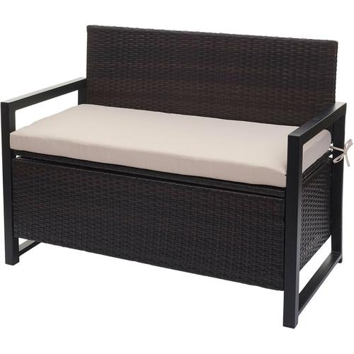 Poly-Rattan 2er Sitzbank HHG-564, Gartenbank Truhenbank, Staufach Aufbewahrung Sitzkissen braun,