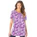 Plus Size Women's Crewneck Ultimate Tee by Roaman's in Purple Magenta Graphic Leaves (Size 1X) Shirt