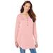 Plus Size Women's Fine Gauge Drop Needle Henley Sweater by Roaman's in Soft Blush (Size M)