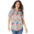 Plus Size Women's Short-Sleeve Kate Big Shirt by Roaman's in Orange Paradise Garden (Size 44 W) Button Down Shirt Blouse