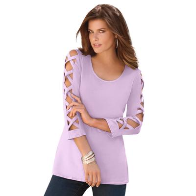 Plus Size Women's Lattice Sleeve Ultimate Tee by Roaman's in Pale Lavender (Size 30/32) Shirt