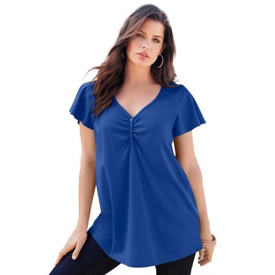 Plus Size Women's Flutter-Sleeve Sweetheart Ultimate Tee by Roaman's in Ultra Blue (Size 14/16) Long T-Shirt Top