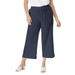 Plus Size Women's Wide Leg Linen Crop Pant by Jessica London in Navy (Size 22 W)