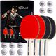 Upstreet The Box Set: 4 Ping Pong Paddles with 3 Star Ping Pong Balls for Table Tennis