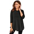 Plus Size Women's Stretch Knit Swing Tunic by Jessica London in Black (Size 12) Long Loose 3/4 Sleeve Shirt