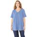 Plus Size Women's Suprema® Short Sleeve V-Neck Tee by Catherines in French Blue (Size 0X)