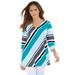 Plus Size Women's Diagonal Stripe V-Neck Tee by Roaman's in Paradise Turq Multi (Size 3X) Shirt