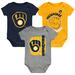 Newborn & Infant Navy/Gold/Gray Milwaukee Brewers Change Up 3-Pack Bodysuit Set