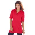 Plus Size Women's Oversized Polo Tunic by Roaman's in Vivid Red (Size 30/32) Short Sleeve Big Shirt