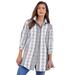 Plus Size Women's Kate Tunic Big Shirt by Roaman's in White Black Stripe (Size 28 W) Button Down Tunic Shirt