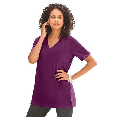 Plus Size Women's Ultimate V Neck Tee by Roaman's in Dark Berry (Size 1X) 100% Cotton T-Shirt