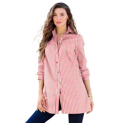 Plus Size Women's Kate Tunic Big Shirt by Roaman's in Coral Red Stripe (Size 28 W) Button Down Tunic Shirt