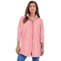 Plus Size Women's Kate Tunic Big Shirt by Roaman's in Coral Red Stripe (Size 24 W) Button Down Tunic Shirt