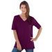 Plus Size Women's V-Neck Ultimate Tee by Roaman's in Dark Berry (Size 1X) 100% Cotton T-Shirt