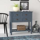 August Grove® Bailey Bead Board Four-Drawer Console Table w/ Shelf Wood in Blue | 32 H x 32 W x 14 D in | Wayfair 7531CDD5C30D43219244A42A09EE9BB5