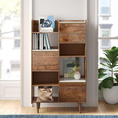 Standard Bookcase Wood In Brown, Zona Etagere Bookcase By Mercury Row