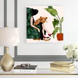 Willa Arlo™ Interiors Woman & Cheetah - Wrapped Canvas Painting Canvas, Solid Wood in Green | 12 H x 18 W x 1.25 D in | Wayfair