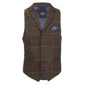 XPOSED of London Mens Tweed Check Waistcoat Retro Herringbone Collared Smart Formal Slim FitVest[CWC-CLINTON-7250-2,UK 40 EU 50,Earth Brown]