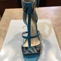 Jessica Simpson Shoes | Jessica Simpson Aqua Snake Print T-Strap Open Toe High Heels 8.5m | Color: Blue/Tan | Size: 8.5