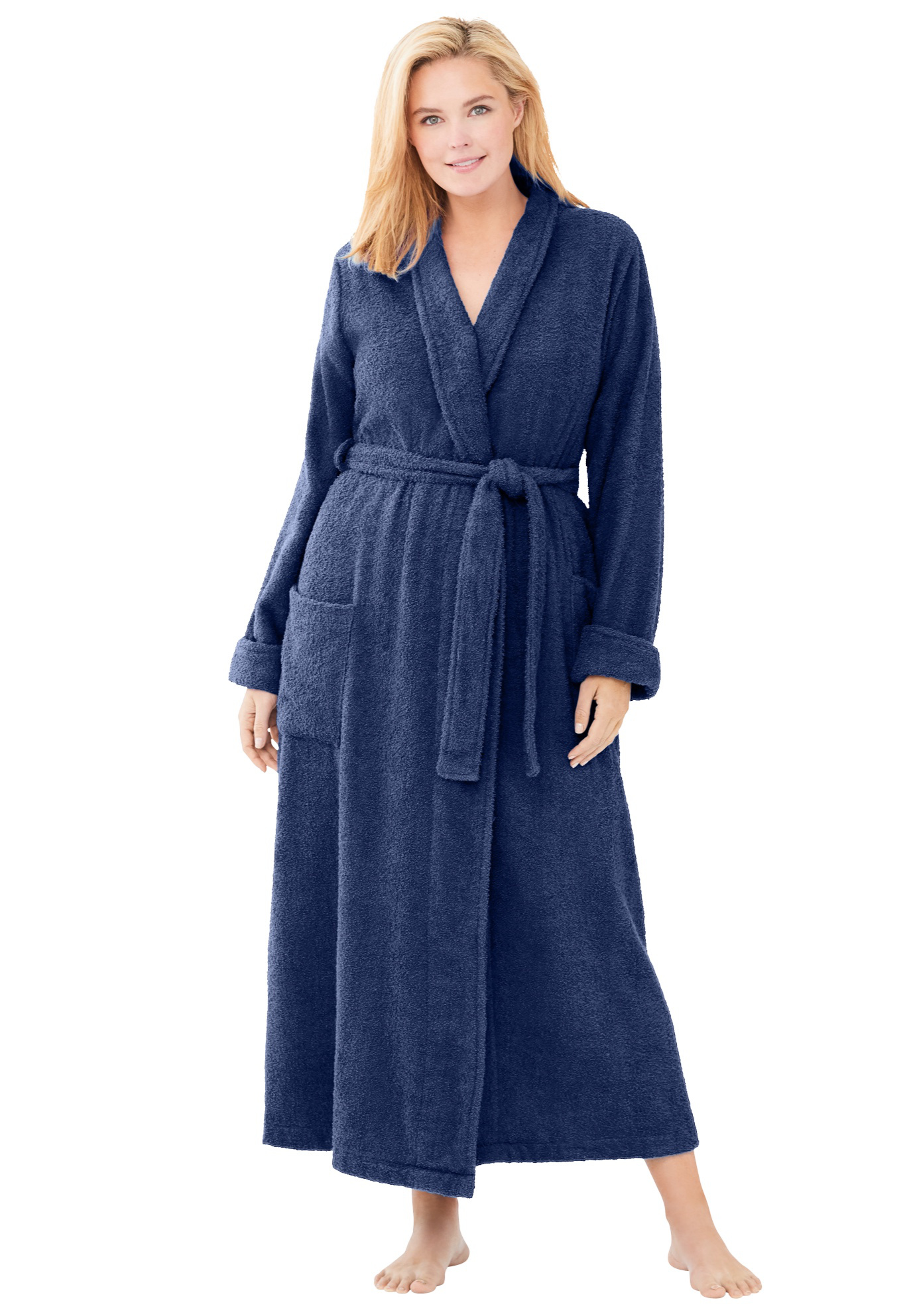 Plus Size Women's Long Terry Robe by Dreams & Co. in Evening Blue (Size 4X)
