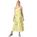 Plus Size Women's Sleeveless Crinkle A-Line Dress by Woman Within in Primrose Yellow Leaf (Size 1X)