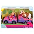 Simba 105737460 - Evi Love Evi Horse Trailer, mit rosa Jeep, lila Pferdeanhänger und Pony, Ankleidepuppe, 12cm, für Kinder ab 3 Jahren