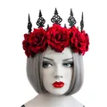 Couronne de tête de reine Vintage gothique noir couronne rouge Roses diadème bandeau fête