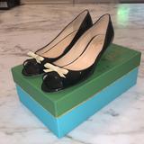 Kate Spade Shoes | Kate Spade Ny Black Patent Peep Toe Bow Wedges | Color: Black/Cream | Size: 8