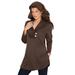 Plus Size Women's Thermal Shawl-Collar Tunic by Roaman's in Chocolate (Size 26/28) Made in USA Long Sleeve Shirt