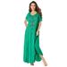 Plus Size Women's A-Line Embroidered Crinkle Maxi by Roaman's in Tropical Emerald (Size 38/40)