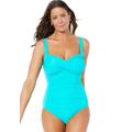 Plus Size Women's Ruched Twist Front One Piece Swimsuit by Swimsuits For All in Saltwater Happy (Size 34)