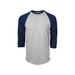 Soffe 210M Adult Classic Heathered Baseball Jersey T-Shirt in Oxford/Navy Blue size Small | Cotton Polyester