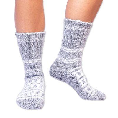 'Fair Trade Hand-Knit Thick Slipper Style Grey & White Socks'