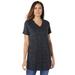 Plus Size Women's Marled V-Neck Tunic by Woman Within in Dark Black Marled (Size 26/28)