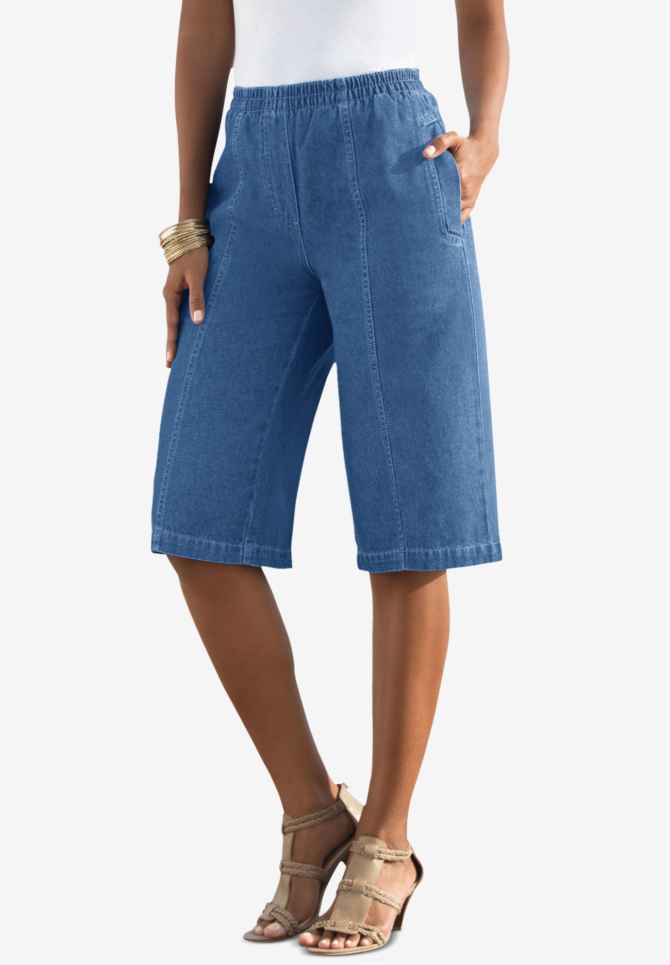 Plus Size Women's Plus Size Easy-Wear Bermuda Short by Roaman's in Medium Wash (Size 22 W) Shorts