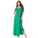 Plus Size Women's A-Line Embroidered Crinkle Maxi by Roaman's in Tropical Emerald (Size 26/28)