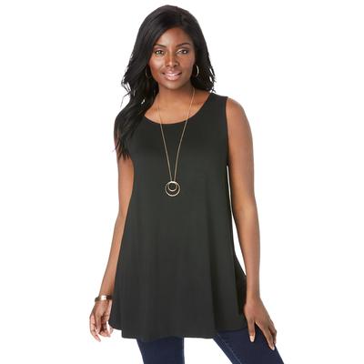 Plus Size Women's Stretch Knit Sleeveless Swing Tunic by Jessica London in Black (Size 12) Long Shirt