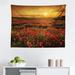 East Urban Home Ambesonne Flower Tapestry, Poppy Field At Sunset Sun Beams Meadow Cloudscape Wildflower Scene | 23 H x 28 W in | Wayfair