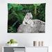 East Urban Home Safari Tapestry, White Tiger Setting On Stone Tropic Plants Leaves Wild Jungle Majestic | 23 H x 28 W in | Wayfair