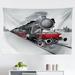 East Urban Home Steam Engine Tapestry, Locomotive Red Black Train On Steel Railway Track Travel Adventure Graphic Print | 30 H x 45 W in | Wayfair