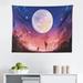 East Urban Home Ambesonne Fantasy Tapestry, Young Woman w/ A Dog Under Huge Moon Starry Sky Celestial Friendship Art | 23 H x 28 W in | Wayfair