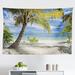 East Urban Home Palm Tree Tapestry, Tropical Sandy Beach w/ Palm Trees Maldives Coastline Peaceful Theme | 30 H x 45 W in | Wayfair