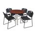 Inbox Zero Kee Round Breakroom Table Top, 4 Zeng Stack Chairs Metal in Gray/Brown | 29 H x 42 W x 42 D in | Wayfair