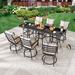 Winston Porter Adolph Square 6 - Person 31.3" Long Bistro Set w/ Cushions Glass in Black | 31.5 W x 31.5 D in | Outdoor Furniture | Wayfair