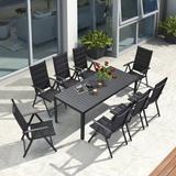 Latitude Run® Emison Rectangular 8 - Person 28.34" Long Aluminum Outdoor Dining Set Plastic/Metal | Wayfair 9CDABE025D1E42DB9E1DF45AD8E4DC4D