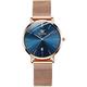 OLEVS Rose Gold Women Watches Ultra Thin Stainless Steel Mesh Strap Watch for Women Big Face Blue Dial Minimalist Waterproof Ladies Watches Casual Dress Analog Quartz Women's Wrist Watches