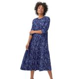 Plus Size Women's Tiered Cotton Midi Dress by ellos in Blue Violet Print (Size 26/28)