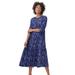 Plus Size Women's Tiered Cotton Midi Dress by ellos in Blue Violet Print (Size 26/28)